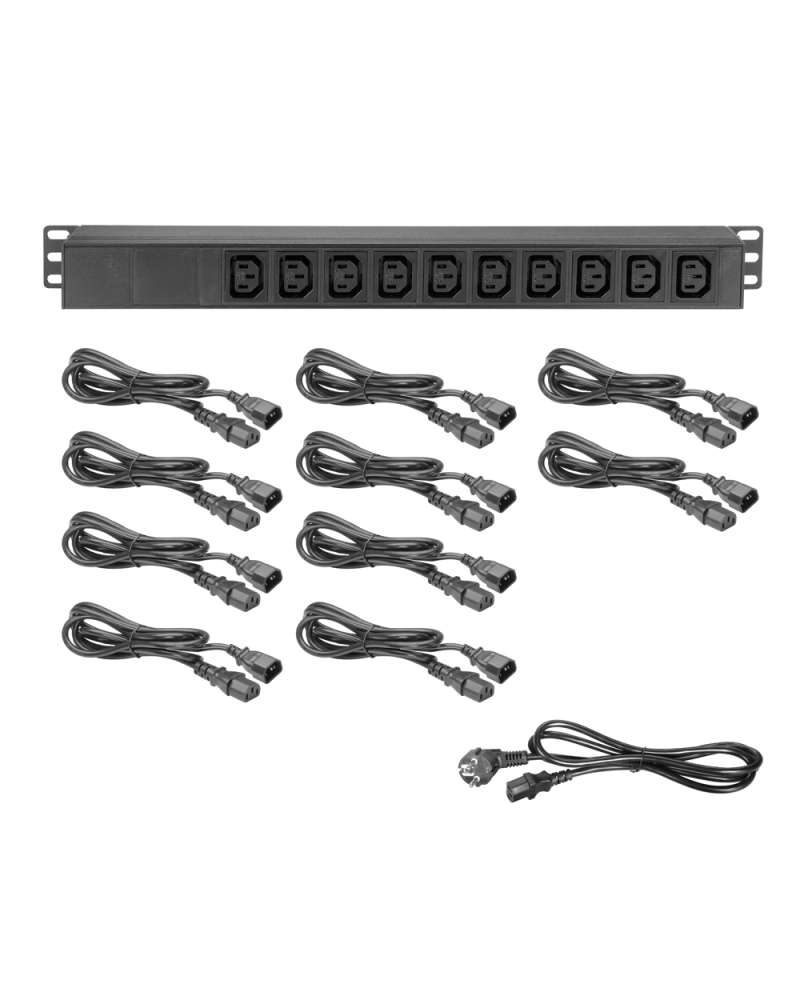 Adam Hall 87471IEC RACK PDU 10S C13 Listwa zasilająca 19" 1U | 10-gniazdowa | z gniazdami na urządzenia zimne C13