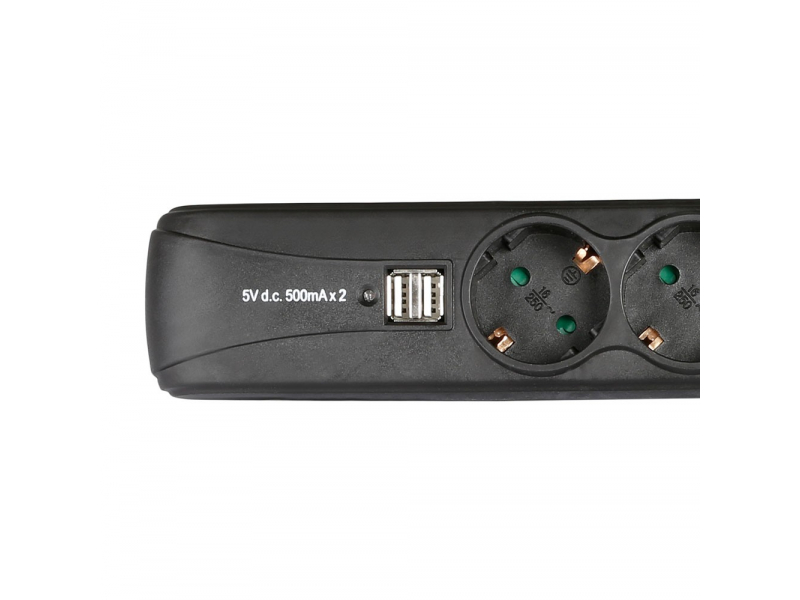 ADAM HALL 8747 S 3 USB 3-gniazdkowa listwa zasilająca z włącznikiem i 2 gniazdami do ładowania USB