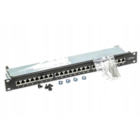 Patch panel Rj45 24 porty, STP, kat. 6A, 1U, 19, krone, uchwyt na kable