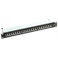 Patch panel Rj45 24 porty, STP, kat. 6A, 1U, 19, krone, uchwyt na kable