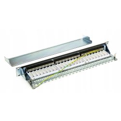 Patch panel Rj45 24 porty, STP, kat. 6A, 1U, 19, krone, uchwyt na kable