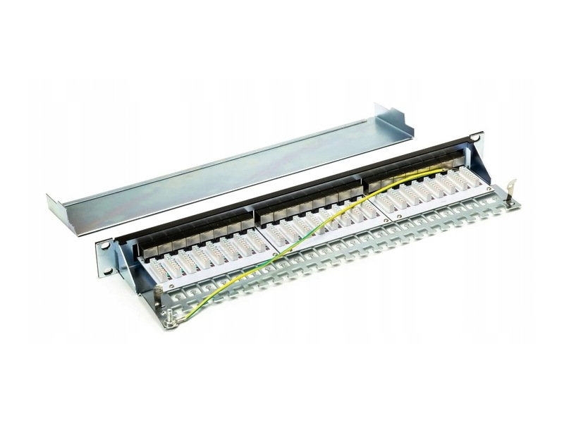 Patch panel Rj45 24 porty, STP, kat. 6A, 1U, 19, krone, uchwyt na kable