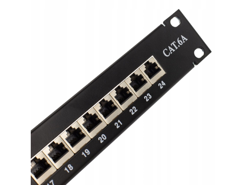 Patch panel Rj45 24 porty, STP, kat. 6A, 1U, 19, krone, uchwyt na kable