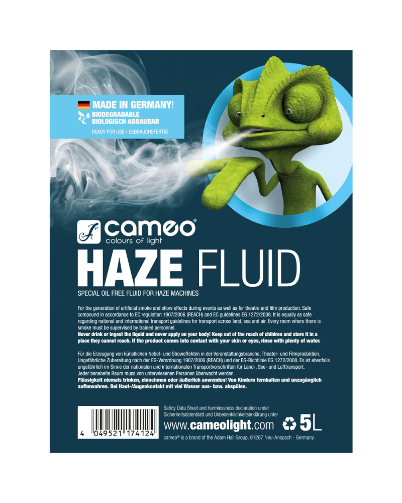 Cameo HAZE FLUID 5 L Płyn do wytwarzania długo utrzymującej się, drobnej mgły, bezolejowy, 5l