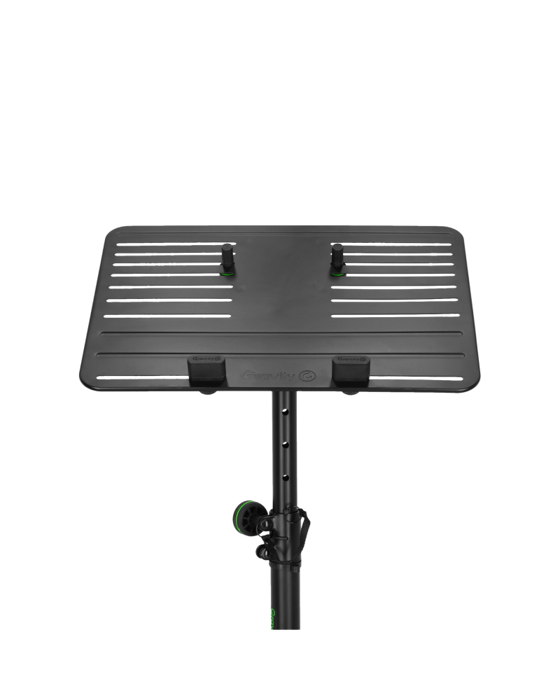 Gravity LTS T 02 B Uniwersalny statyw pod laptopa z regulowanymi kołkami mocującymi i stalową podstawą, czarny