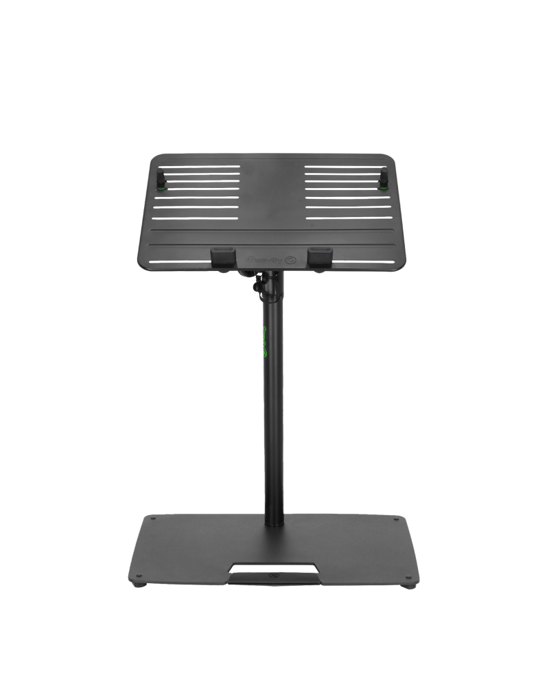 Gravity LTS T 02 B Uniwersalny statyw pod laptopa z regulowanymi kołkami mocującymi i stalową podstawą, czarny