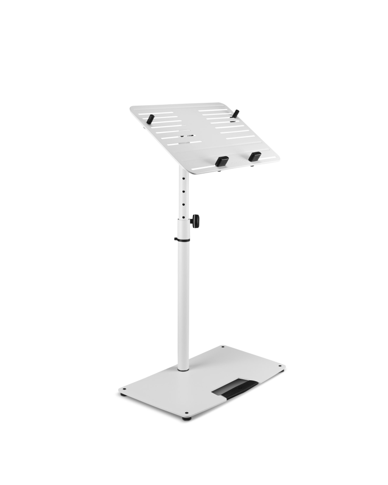 Gravity LTS T 02 W Uniwersalny statyw pod laptopa z regulowanymi kołkami mocującymi i stalową podstawą, biały