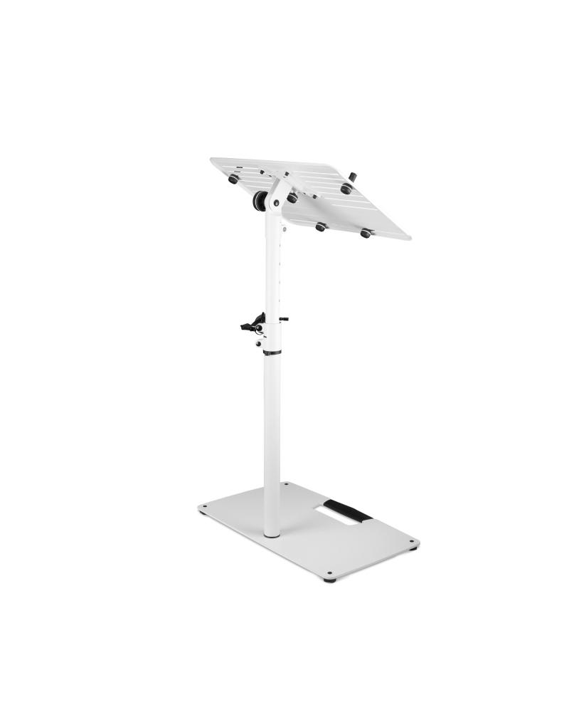 Gravity LTS T 02 W Uniwersalny statyw pod laptopa z regulowanymi kołkami mocującymi i stalową podstawą, biały