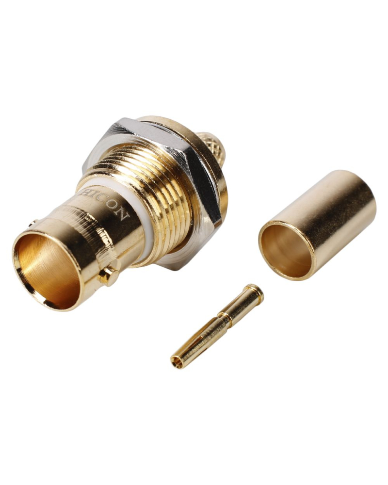 HICON BNC0.8/3.7FEH Złącze żeńskie zaciskane BNC 3G-SDI, izolowane uziemieniem, gwint 1/2", złoty