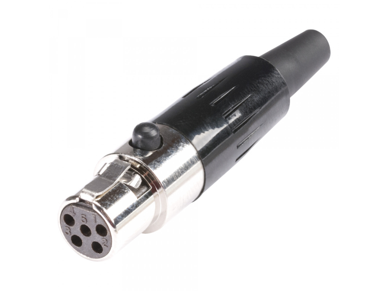 Hicon HI-XMCF5 Mini XLR, 5-pin , metal, złącze żeńskie do lutowania, pozłacane styki, proste, w kolorze niklu