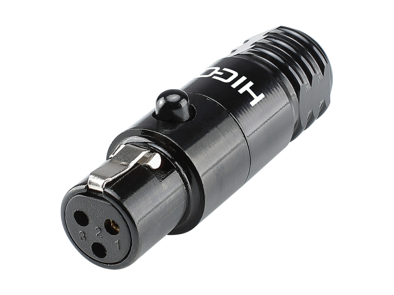 HICON HI-XMCF3-B  Mini-XLR compact, 3-biegunowy, metal, Złącze żeńskie do lutowania, pozłacane styki, proste