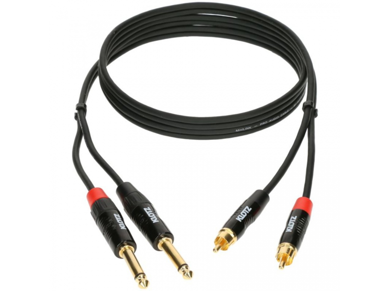 KLOTZ KT-CJ MiniLink Pro Podwójny kabel stereo z metalowymi wtyczkami rca i jack, pozłacany