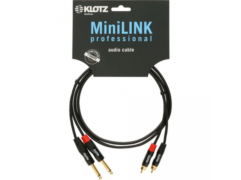 KLOTZ KT-CJ MiniLink Pro Podwójny kabel stereo z metalowymi wtyczkami rca i jack, pozłacany