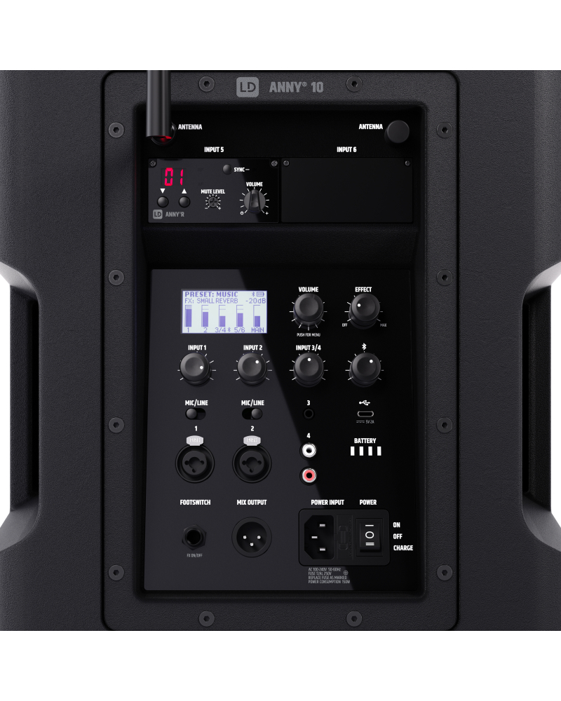 LD Systems ANNY® 10 BPH B5 10-calowy głośnik Bluetooth® PA z akumulatorem, mikserem i 1x mikrofonem nagłownym (w tym nadajnik bodypack)