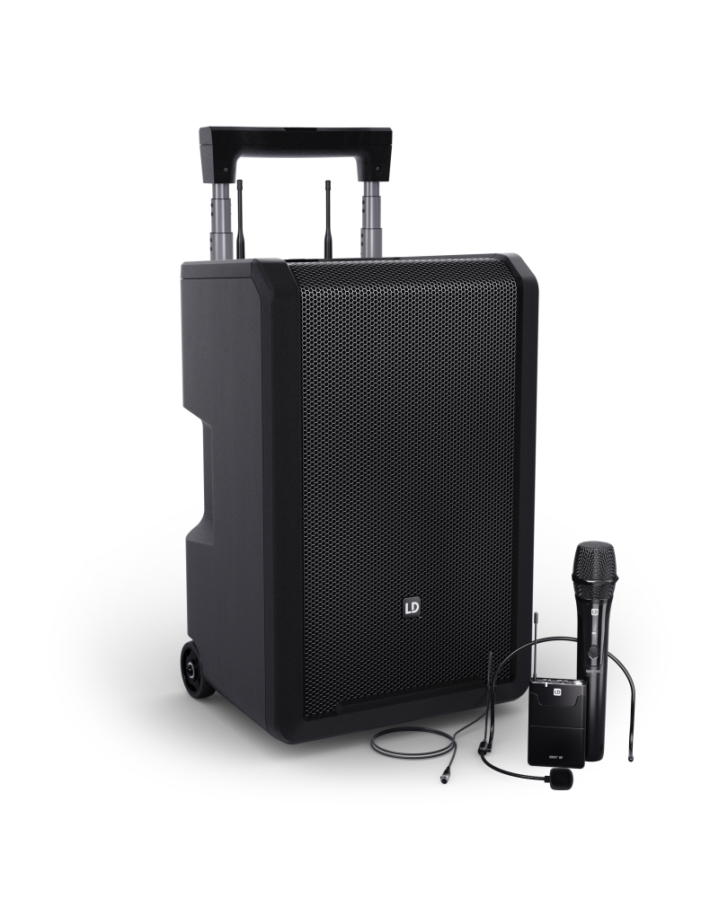 LD Systems ANNY® 10 HBH 2 B5 10-calowy głośnik Bluetooth® PA z akumulatorem, mikserem, 1x mikrofonem bezprzewodowym i 1x mikrofonem nagłownym (w tym n