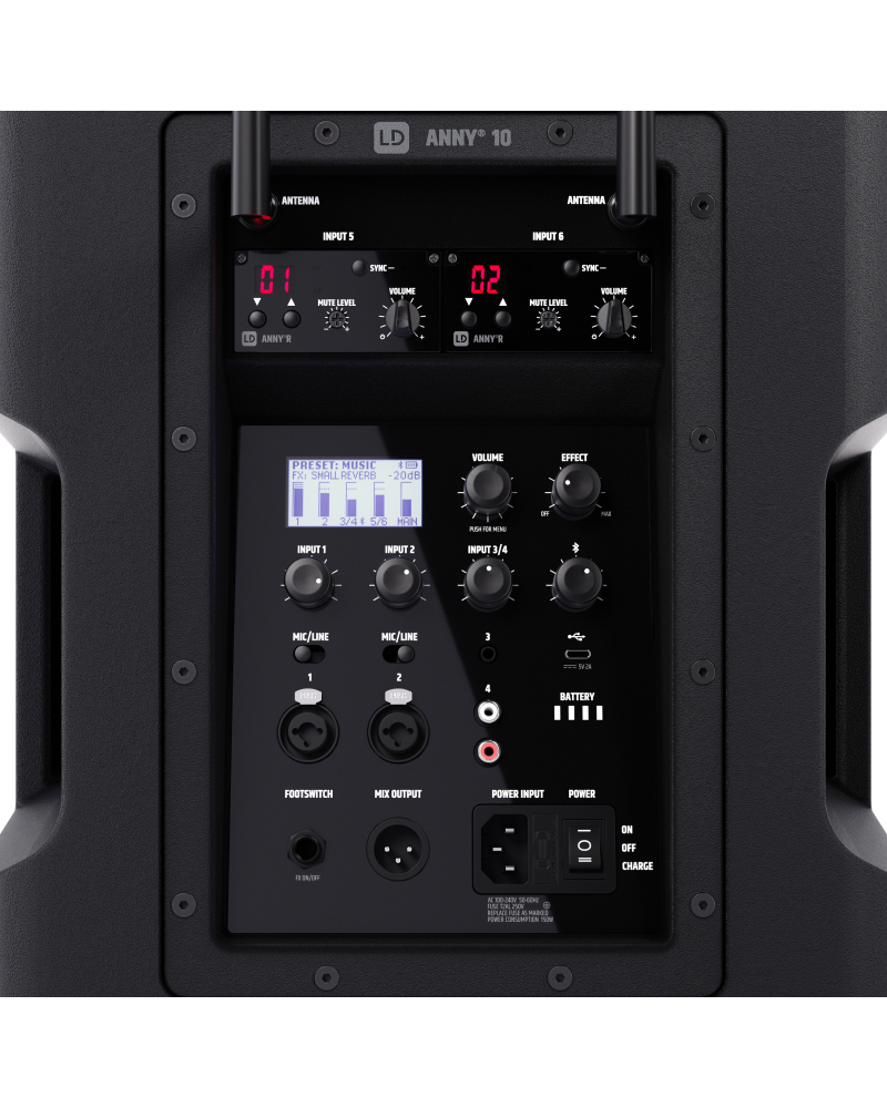 LD Systems ANNY® 10 HBH 2 B5 10-calowy głośnik Bluetooth® PA z akumulatorem, mikserem, 1x mikrofonem bezprzewodowym i 1x mikrofonem nagłownym (w tym n