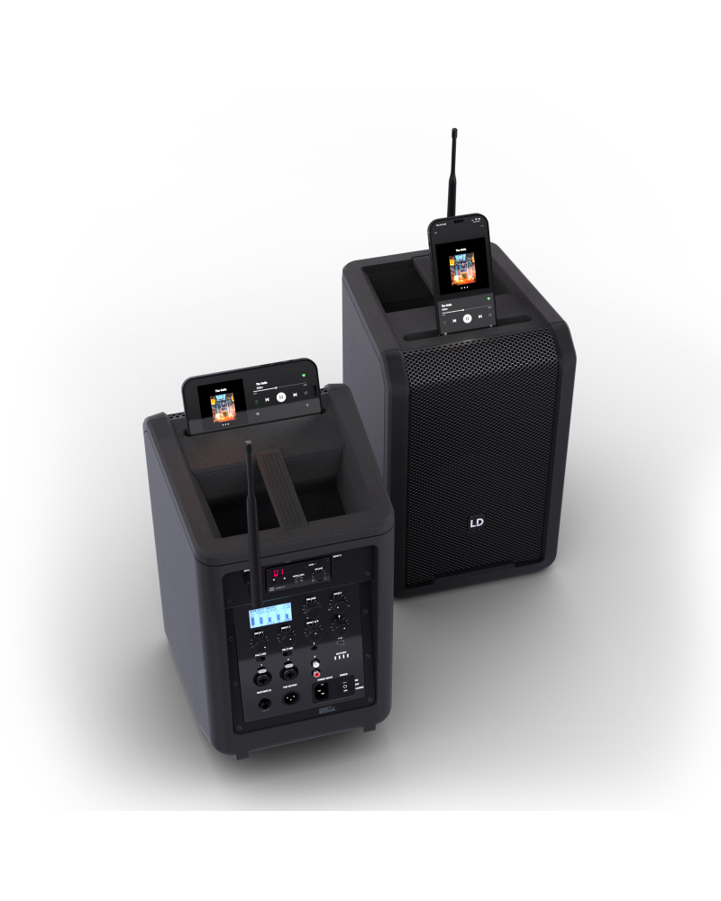 LD Systems ANNY® 8 BPH B5 Przenośny, zasilany bateryjnie głośnik Bluetooth® PA z mikserem i jednym mikrofonem nagłownym (wraz z body pack), Stage Blac