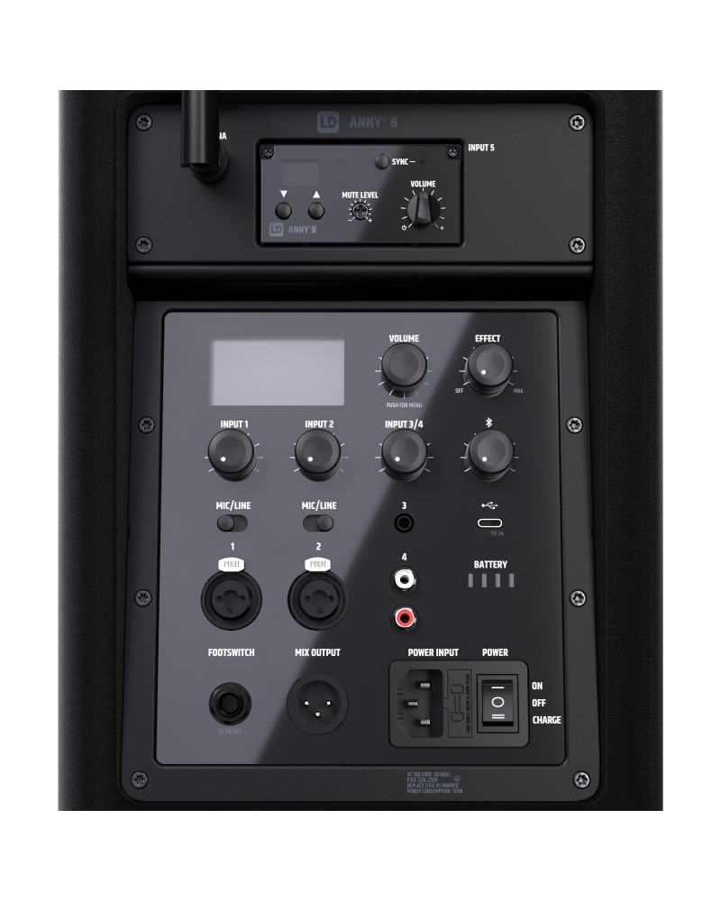 LD Systems ANNY® 8 BPH B5 Przenośny, zasilany bateryjnie głośnik Bluetooth® PA z mikserem i jednym mikrofonem nagłownym (wraz z body pack), Stage Blac