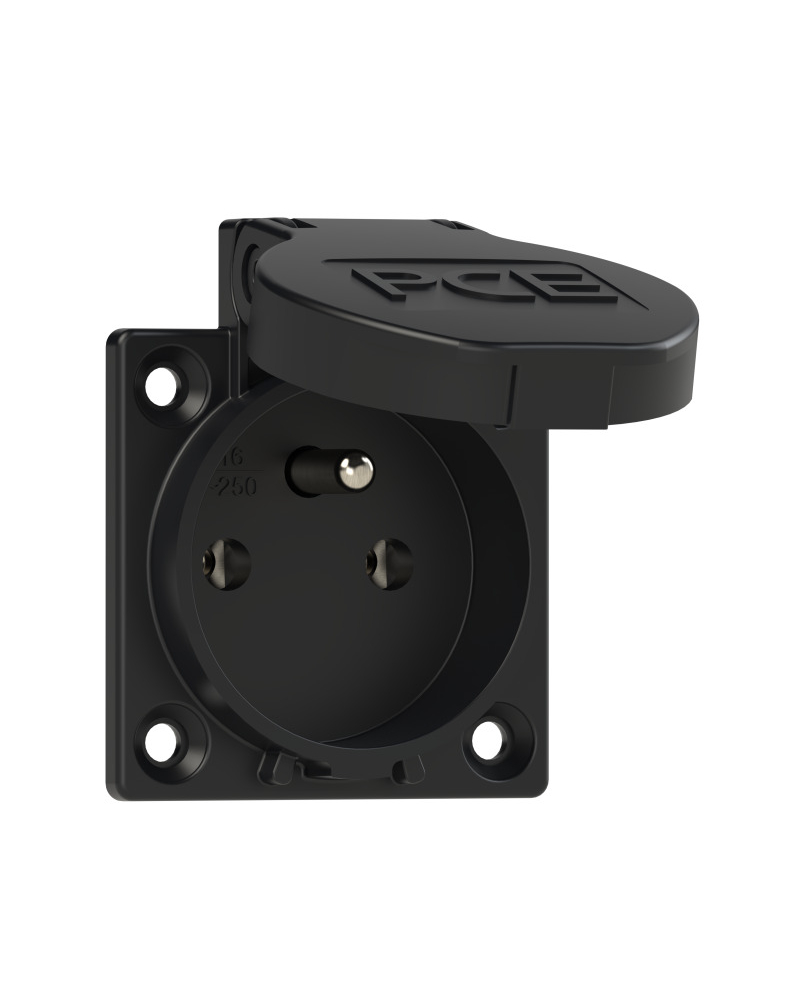 PCE 1040-0s Gniazdo wtyczkowe tablicowe 230V z bolcem 16A 2P+Z 230V IP54 Czarne
