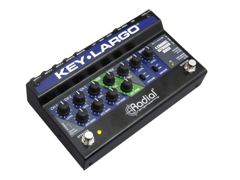 RADIAL KEY-LARGO Keyboard mixer, 3 stereo inputs,effects bus, USB, balanced DI outs