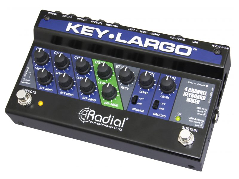 RADIAL KEY-LARGO Keyboard mixer, 3 stereo inputs,effects bus, USB, balanced DI outs