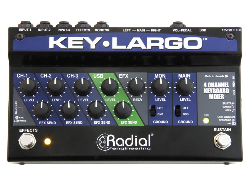 RADIAL KEY-LARGO Keyboard mixer, 3 stereo inputs,effects bus, USB, balanced DI outs