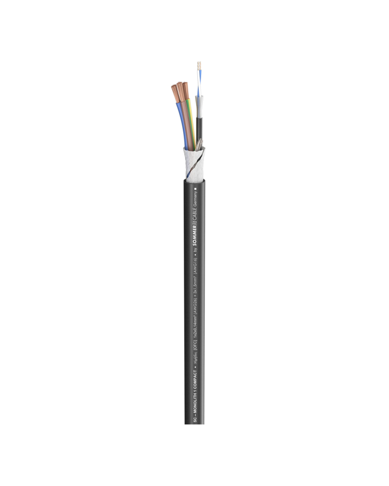 SOMMER CABLE MONOLITH 1 compact Zasilanie 3x1,50 mm2 + DMX 1 x 2 x 0,14 mm2; PVC O 9,50 mm; czarny