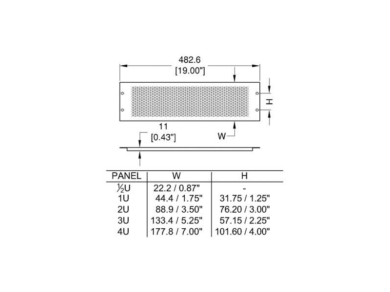PENN ELCOM R1286/1UV panel rack / blank perforowany 1U-340